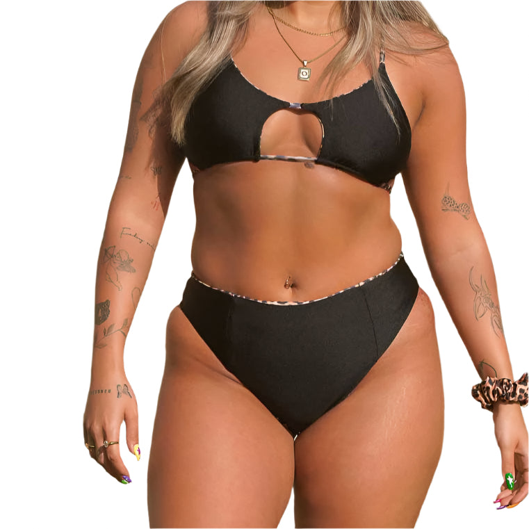 בגד ים חלק תחתון TACO - שחור + מנומר